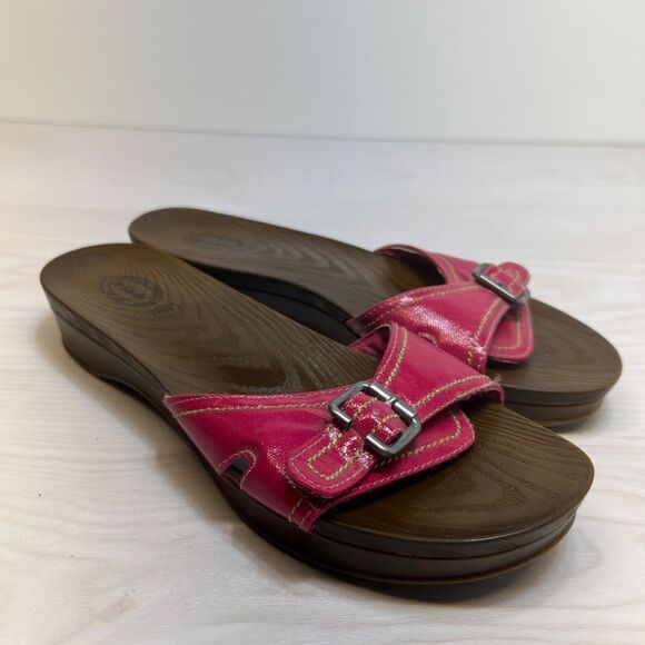 Dr. Scholl's NIB Women's 10 Pink Land Slide Sandals Advanced Comfort Faux Wood - Picture 1 of 10